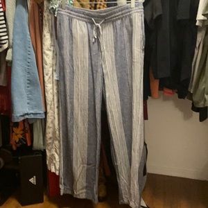 Linen white and blue wide leg pant